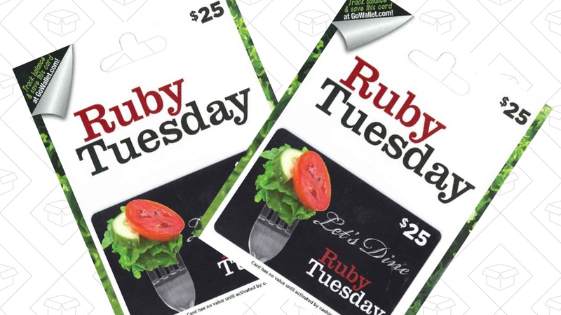 $50 in Ruby Tuesday Gift Cards, $40 with code RUBY10. Add two $25 gift cards to your cart.